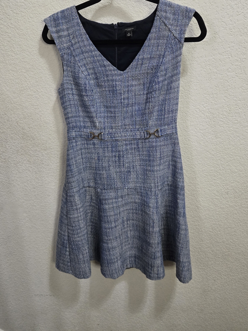 Ann Taylor Blue Tweed V-Neck Mini Dress